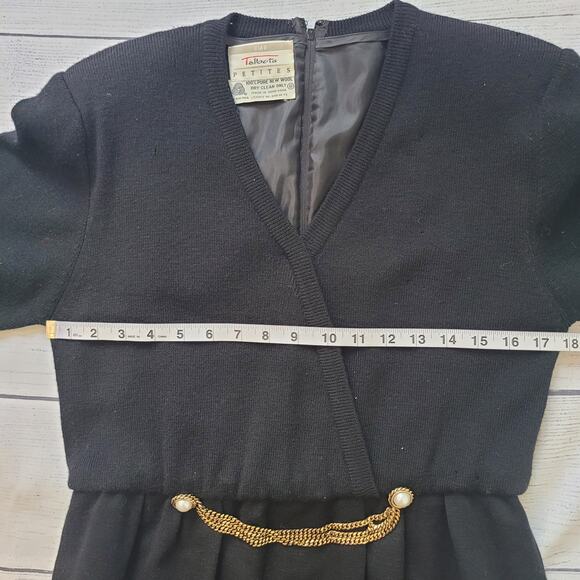 Talbots Size 8p Vintage 100% Wool Sweater Dress Pearl Chain Attached Belt - Picture 4 of 10